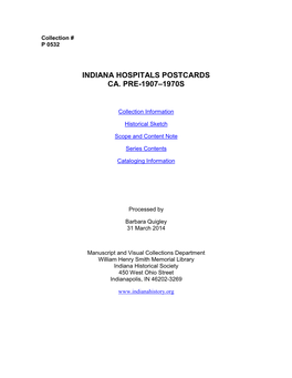 Indiana Hospitals Postcards Ca