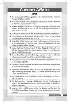 Current Affairs and Answer Sheet