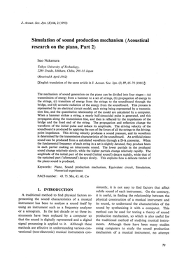 Simulation of Sound Production Mechanism (Acoustical Research on the Piano, Part 2)