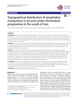 Topographical Distribution of Anopheline Mosquitoes in an Area