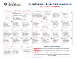 South Carolina Leadership Prayer List 2013 Leaders {Monthly}