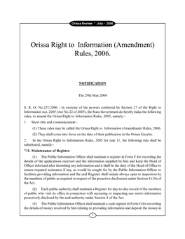 Orissa Right to Information (Amendment) Rules, 2006