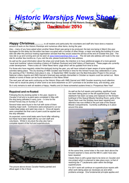 Historic Warships News Sheet (News of the Historic Warships Group Based at the Historic Dockyard Chatham) December 2010