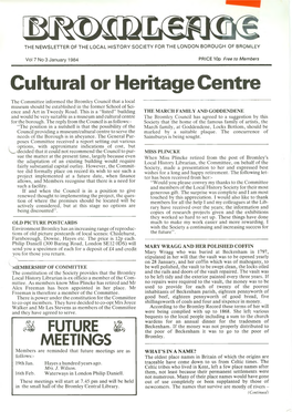 January 1984 PRICE 10P Free to Members Cultural Or Heritage Centre