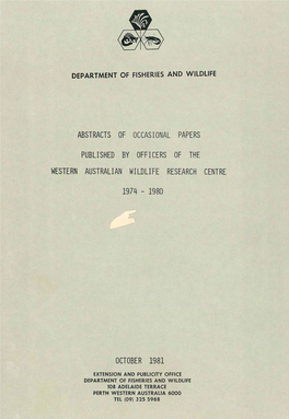 Abstracts of Occasional Papers Published by Officers of the Western Australian Wildlife Research Centre 1974 - 1980