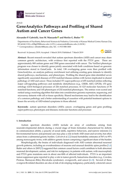 Geneanalytics Pathways and Profiling of Shared Autism and Cancer Genes