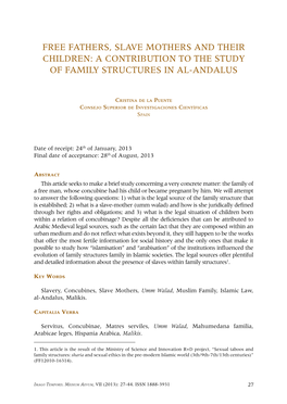 Free Fathers, Slave Mothers and Their Children: a Contribution to the Study of Family Structures in Al-Andalus