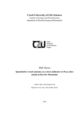 Czech University of Life Sciences Phd Thesis