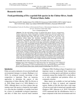 Research Article Food Partitioning of Five Cyprinid Fish Species in The