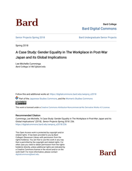 Gender Equality in the Workplace in Post-War Japan and Its Global Implications