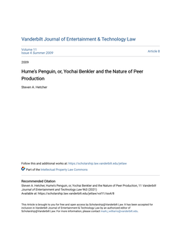 Hume's Penguin, Or, Yochai Benkler and the Nature of Peer Production