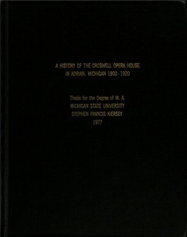 A History of the Croswell Opera House in Adrian, Michigan 1900- 1920