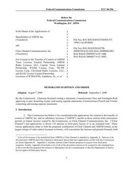 Federal Communications Commission FCC 00-296 1 Before the Federal Communications Commission Washington, D.C. 20554 in the Ma