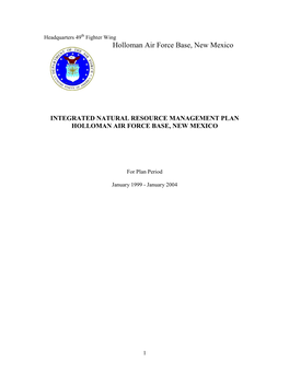 Integrated Natural Resource Management Plan Holloman Air Force Base, New Mexico