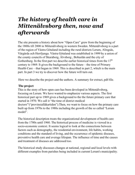 The History of Health Care in Mittenälvsborg Then, Now and Afterwards