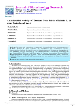 Antimicrobial Activity of Extracts from Salvia Officinalis L on Some Bacteria and Yeast