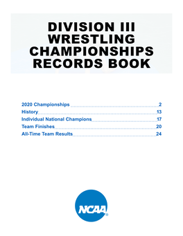 Division Iii Wrestling Championships Records Book