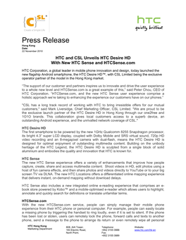 Press Release Hong Kong Date: 22 November 2010