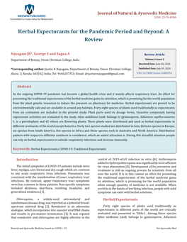 Herbal Expectorants for the Pandemic Period and Beyond: a Review