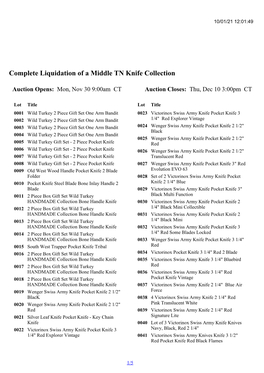 Complete Liquidation of a Middle TN Knife Collection