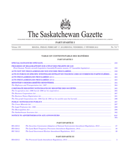 THE SASKATCHEWAN GAZETTE, February 17, 2012 257