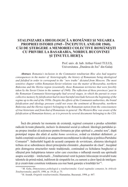 Stalinizarea Ideologică a României Și Negarea Propriei Istorii (1945 - Începutul Anilor 1960)