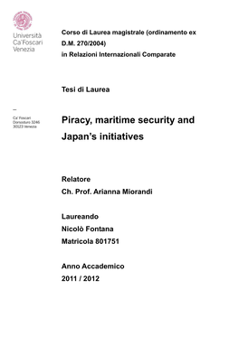 Piracy, Maritime Security and Japan's Initiatives