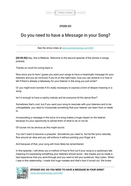 Do You Need to Have a Message in Your Song?