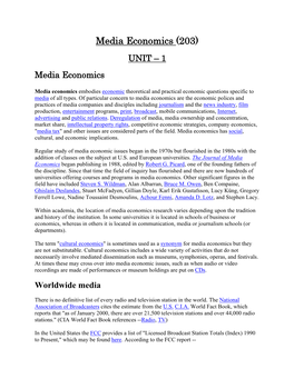 Media Economics (203) UNIT – 1 Media Economics