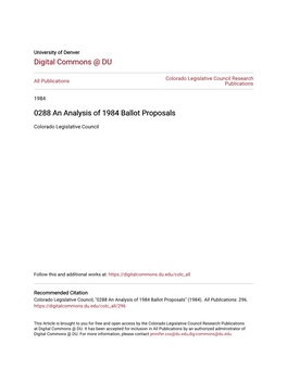 0288 an Analysis of 1984 Ballot Proposals