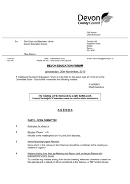 (Public Pack)Agenda Document for Devon Education Forum, 20/11/2019 10:00