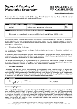 Deposit & Copying of Dissertation Declaration