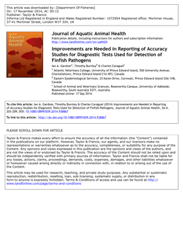 Journal of Aquatic Animal Health Improvements Are Needed in Reporting of Accuracy Studies for Diagnostic Tests Used for Detectio