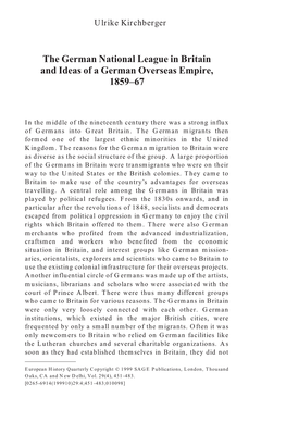 The German National League in Britain and Ideas of a German Overseas Empire, 1859–67
