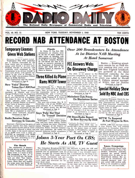 NOVEMBER 1, 1949 TEN CENTS RECORD NAB ATTENDANCE at BOSTON R- Finale Temporary Licenses Dr