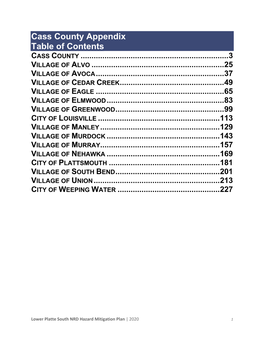 Cass County Appendix Table of Contents CASS COUNTY