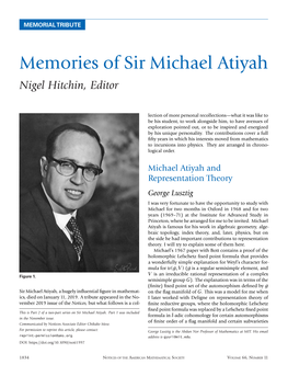 Memories of Sir Michael Atiyah Nigel Hitchin, Editor