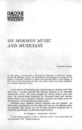 On Mormon Music and Musicians