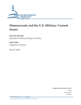 Homosexuals and the U.S. Military: Current Issues