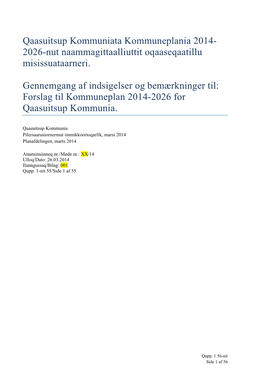 Qaasuitsup Kommuniata Kommuneplania 2014- 2026-Nut Naammagittaalliuttit Oqaaseqaatillu Misissuataarneri