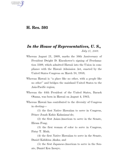 H. Res. 593 in the House of Representatives, U