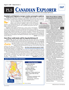 CANADIAN EXPLORER a Review of Exploration, Land & Prospect Activity in the Canadian E&P Sector