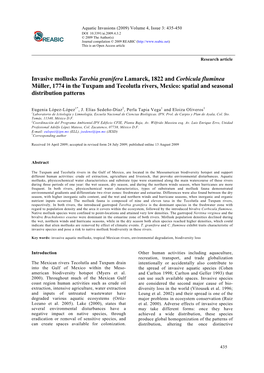 Invasive Mollusks Tarebia Granifera Lamarck, 1822 and Corbicula Fluminea Müller, 1774 in the Tuxpam and Tecolutla Rivers, Mexic