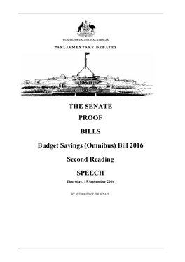 THE SENATE PROOF BILLS Budget Savings (Omnibus) Bill 2016