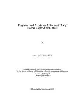 Plagiarism and Proprietary Authorship in Early Modern England, 1590-1640