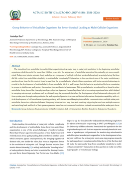 Group Behavior of Unicellular Organisms for Better Survival Leading to Multi-Cellular Organisms