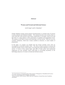 Abstract Women and Formal and Informal Science