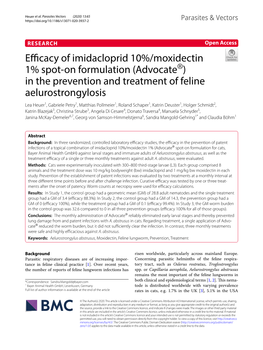 Efficacy of Imidacloprid 10%/Moxidectin 1% Spot-On