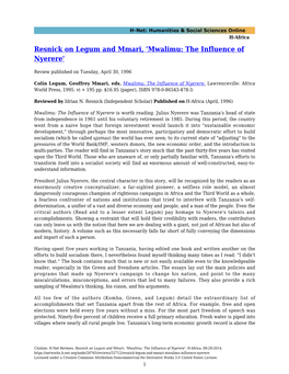 Resnick on Legum and Mmari, 'Mwalimu: the Influence of Nyerere'