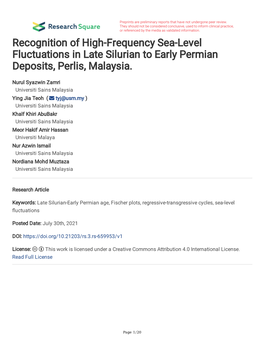 Recognition of High-Frequency Sea-Level Fluctuations in Late Silurian to Early Permian Deposits, Perlis, Malaysia